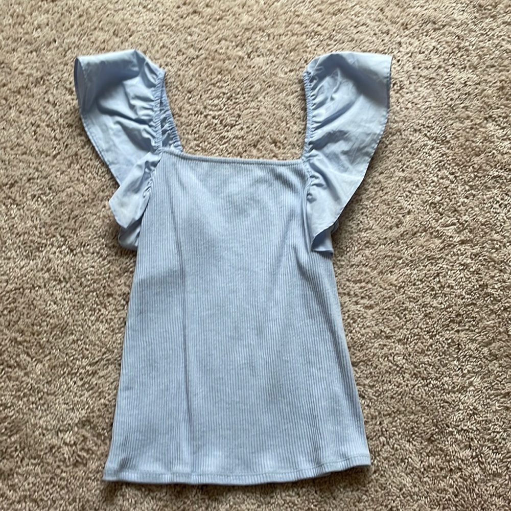 A new day periwinkle ruffle top size small